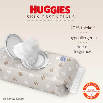 Huggies Skin Essentials Baby Wipes, Hypoallergenic, 99% Water, 2 Flip Top Packs (112 Wipes Total)