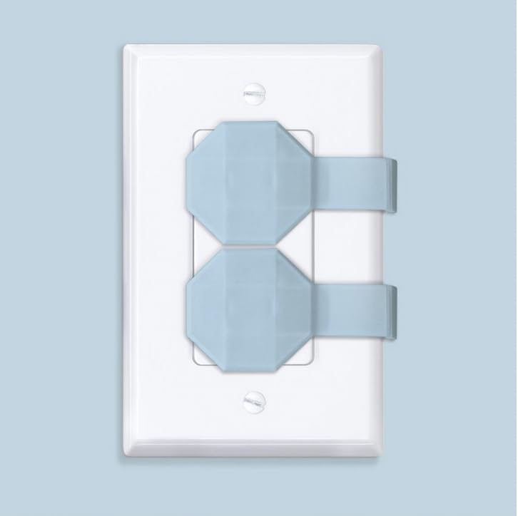 Socket Sitter: Always Connected, Never Lost! No Choking Hazard! Child Safety Cover, Electrical Outlet Cover, Plug Protector, Socket Protector (Pack of 6, Covers 12 outlets) (Blissful Blue)