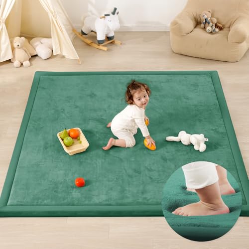 1.3" Thick Baby Play Mat,Ultra Soft Elasti-Foam 50×50 Playpen Mat for Tummy Time,Water-Repellent Coral Fleece Nursery Rug for Infants,Toddlers,Kids,Non-Slip Safe for Crawling(Light Grey)