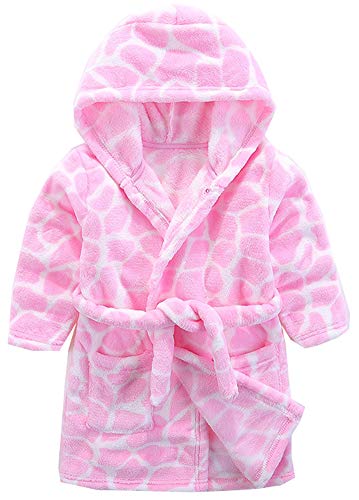 Girls Robes, Plush Soft Coral Fleece Animal Print Hooded Bathrobe for Kids Boys