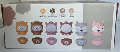 Nueplay 13 Pcs Building Circle & Blocks, Stacking & Nesting Baby Toys with Horse Figure, Newborn Essentials Squeeze Teething Toy Gifts for 6 12 18 Months Baby Toddler Girls