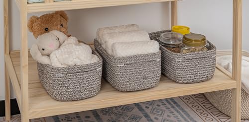 CubesLand Off White Small Storage Baskets for Shelves, Closet Organization Storage Bins Empty Gift Basket Baby Nursery Woven Baskets for Organizing, Rectangular Clothes Closet Shelves Baskets 3 Packs