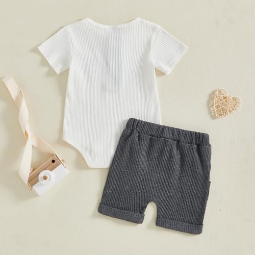 fhutpw Baby Boy Clothes Short Sleeve Romper & Shorts Sets Newborn 3 6 12 Months Summer Knitted Ribbed Splicing Color Outfits
