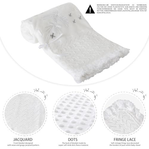 Booulfi Knit White Baby Blankets Neutral,Crib Stroller Newborn Blankets for Boys Girls,Cotton Lace Crochet Winter Blanket Nursery Blanket New Baby Essentials, 38X39