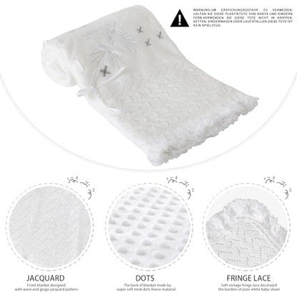 Booulfi Knit White Baby Blankets Neutral,Crib Stroller Newborn Blankets for Boys Girls,Cotton Lace Crochet Winter Blanket Nursery Blanket New Baby Essentials, 38X39