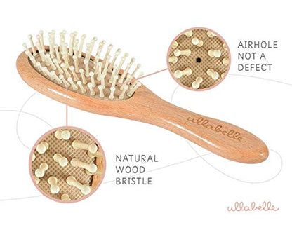 4 Piece Wooden Baby Hair Brush and Comb Set for Newborns & Toddlers in Chic Gift Box - Ultra Soft Natural Goat Hair and Wood Baby Brush Set Prevents Cradle Cap - Perfect Registry Gift (Pink)