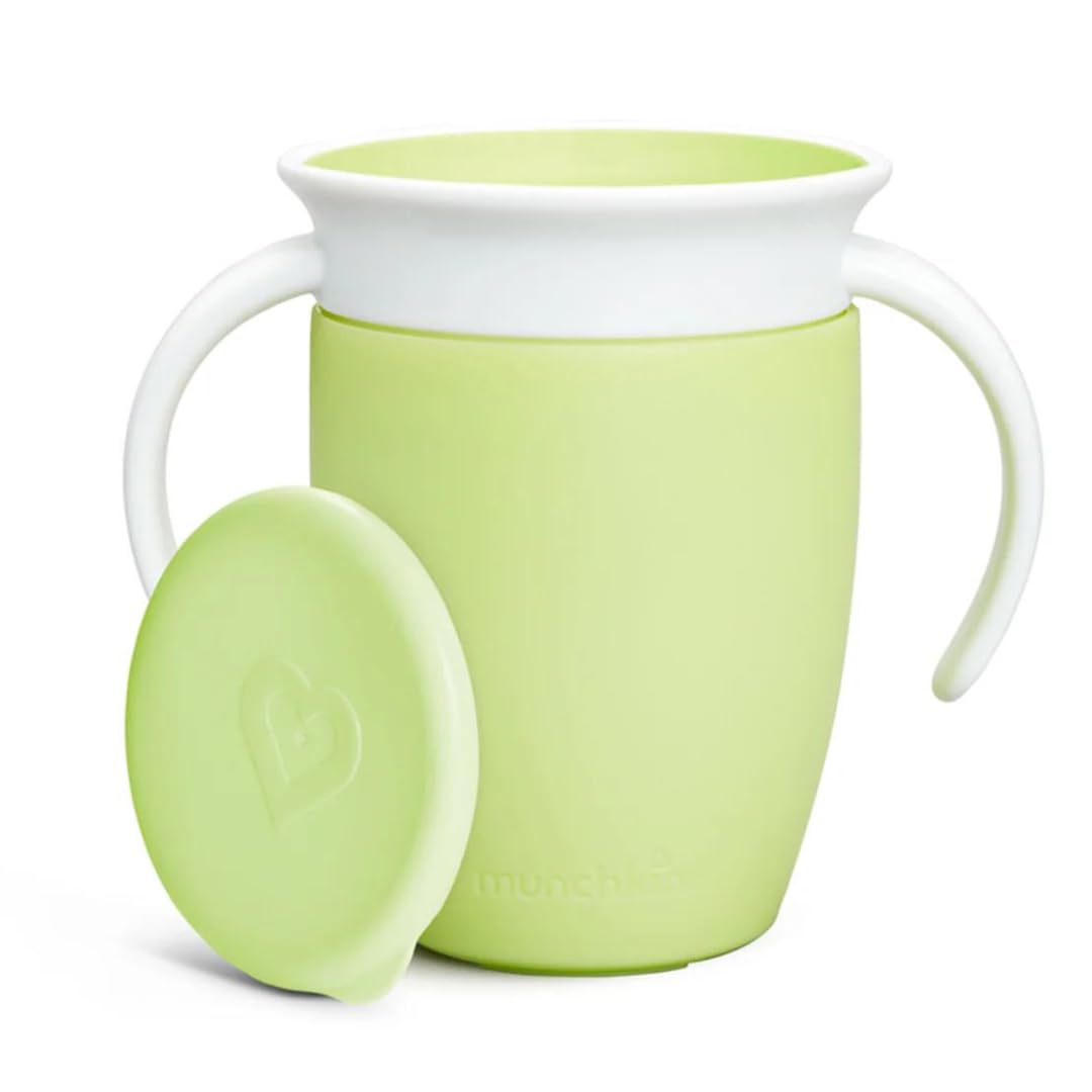 Munchkin Sippy Cup for 6 Month Old and Up, Spill Proof Miracle 360 Toddler Cups with Transition Handles, 7 Ounce, 2 Pack, Blue/Green