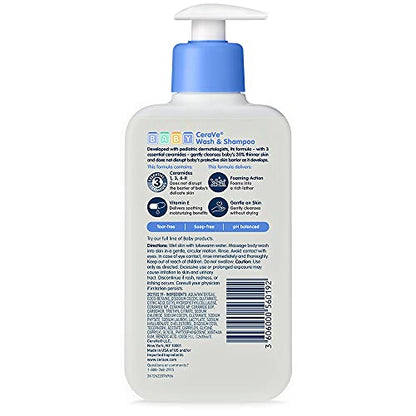 CeraVe Baby Wash & Shampoo, Fragrance, Paraben, & Sulfate Free Shampoo for Tear-Free Baby Bath Time, 8 Ounce