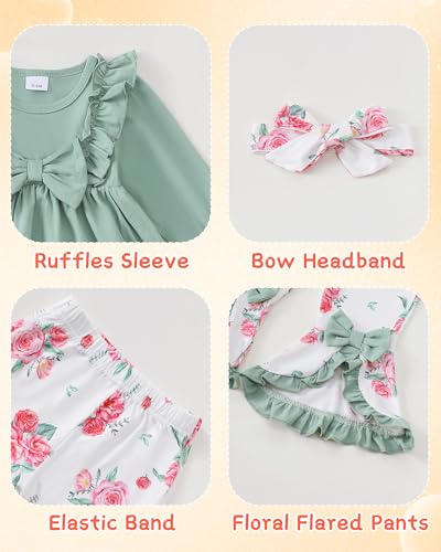 Toddler Baby Girl Clothes Fall/Winter Girls Outfits Ruffle Long Sleeve Tops Floral Flared Pants Girls' Clothing Sets