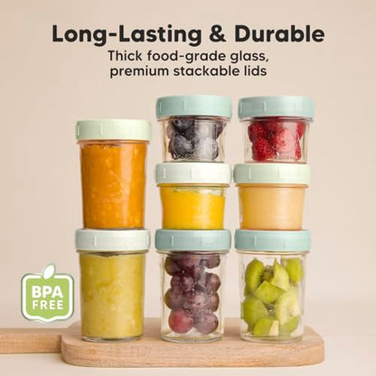 KeaBabies 4pk 8oz & 4pk 4oz Glass Baby Food Containers with Lids - Leak-Proof,Microwavable Small Glass Jars,Baby Purees & Toddler Snack Storage Containers,BPA-Free,Dishwasher & Freezer Safe(Musk Dusk)