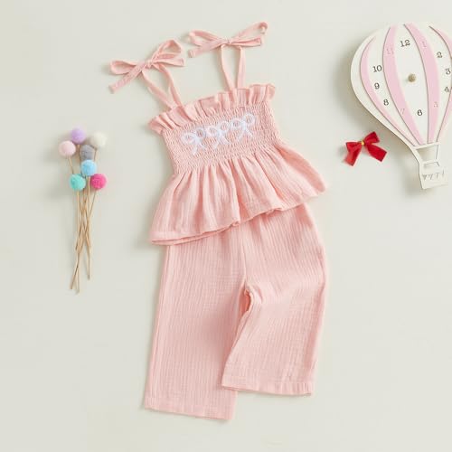VISGOGO Infant Baby Toddler Girls Clothes Solid Color Sleeveless Camisole Linen Pants Set Baby Summer Outfits