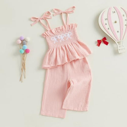 VISGOGO Infant Baby Toddler Girls Clothes Solid Color Sleeveless Camisole Linen Pants Set Baby Summer Outfits