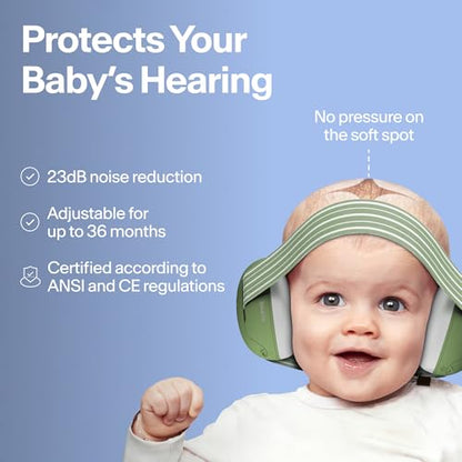 Alpine Muffy Baby Ear Protection for Babies and Toddlers up to 36 Months - CE & ANSI Certified - Noise Reduction Earmuffs - Comfortable Baby Headphones Against Hearing Damage & Improves Sleep - Green