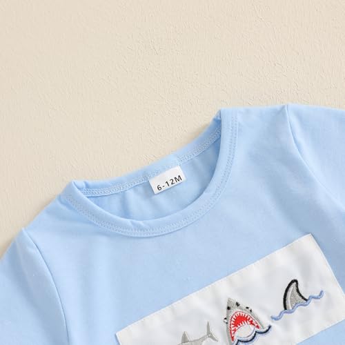 fhutpw Baby Toddler Boy Summer Clothes Embroidery Pattern Short Sleeve Tops & Casual Shorts 6 12 18 Months Outfits Sets