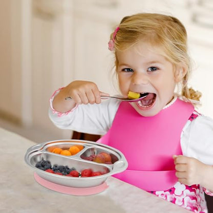Mrs. Chou® Stainless Steel Baby Suction Plates Divided Designed for Babies and Toddlers, Made of 100% Food-Grade Materials Ideal for Baby-Led Weaning BPA-Free Toddler Feeding Supplies Dishwasher Safe