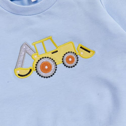 Toddler Baby Boy Fall Winter Outfit Long Sleeve Excavator Embroidery Pullover Plaid Wide Leg Pants Infant Clothes