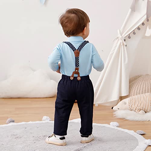 YUEMION Baby Boy Clothes Wedding Outfit Suits, 0-18 Months Infant Boy Gentleman Set, Dress Shirt+Vest+Suspender Pants+Bowtie