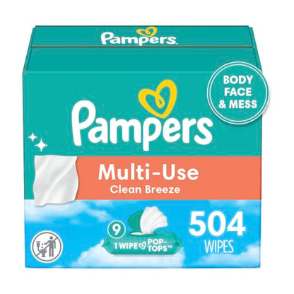 Pampers Baby Wipes Multi-Use Fragrance Free 9X Pop-Top Packs 504 Count