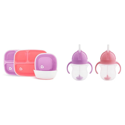 Munchkin® Splash™ 4 Piece Toddler Divided Plate and Bowl Dining Set, Pink/Purple