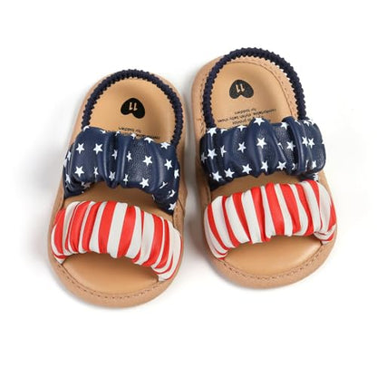 GDSDYM Infant Baby Girls Summer Sandals with Flower Bowknot Soft Sole Wedding Dress Flats Newborn First Walkers Crib Dress Shoes