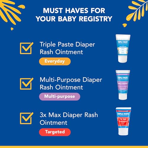 Triple Paste 3X Max Diaper Rash Ointment, Maximum Strength with 40% Zinc Oxide Ointment for Severe Diaper Rash, 2 oz Tube