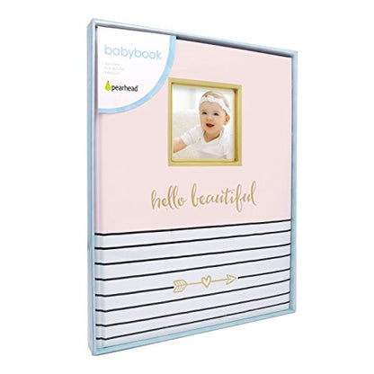 Pearhead Hello Baby First 5 Years Memory Book, Baby Girl Keepsake for New and Expectant Parents, Pregnancy And Milestone Journal, Pink