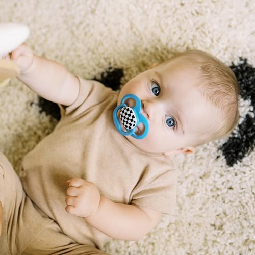 Dr. Brown's Advantage Glow-in-the-Dark Baby Pacifier, Fully Symmetrical Soother with Soft Silicone Bulb, Scooter Squirrel-Purple Nature, 6-18m, BPA Free, 4 Pack