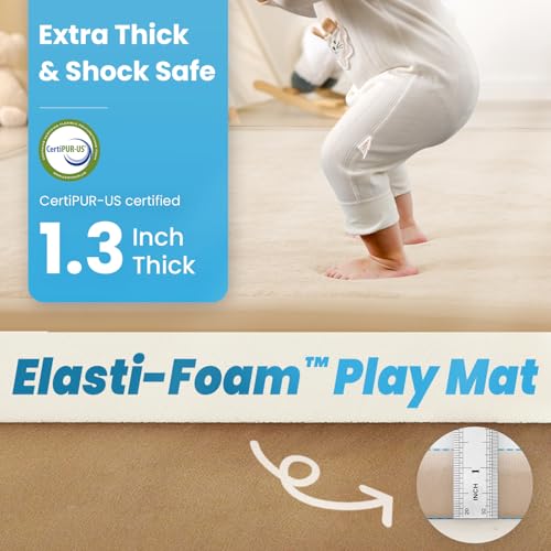 1.3" Thick Baby Play Mat,Ultra Soft Elasti-Foam 50×50 Playpen Mat for Tummy Time,Water-Repellent Coral Fleece Nursery Rug for Infants,Toddlers,Kids,Non-Slip Safe for Crawling(Light Grey)
