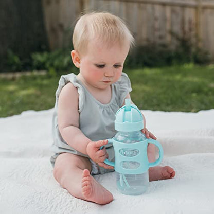 Dr. Brown's Milestones Wide-Neck Sippy Straw Bottle with 100% Silicone Handles and Weighted Straw, 9 oz/270 mL, Gray & Pink, 6m+, 2 Count (Pack of 1)