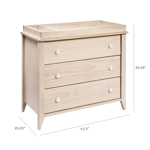 Babyletto Sprout 3-Drawer Changer Dresser with Removable Changing Tray in Washed Natural and White, Greenguard Gold Certified
