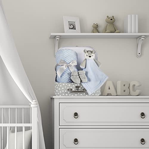 Baby Blue Bunny Security Blanket & Keepsake Box - Soft Fleece, Booties & Gift Basket - Unique Newborn Present