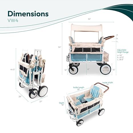 WONDERFOLD W4 Luxe Quad Stroller Wagon Featuring 4 High Face-to-Face Seats with Magnetic Buckle 5-Point Harnesses and Adjustable/Removable UV-Protection Canopy, Hunter Green