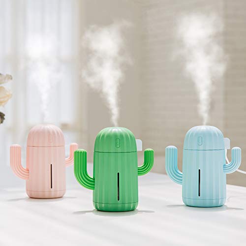 Mini Humidifier Single Room Humidifiers with Night Light Portable Cactus Air humidifier for for Yoga, Office, spa, Bedroom，Baby Room，Silica Gel Diffuser for tap Water only (Blue)