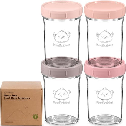 KeaBabies 4pk 8oz & 4pk 4oz Glass Baby Food Containers with Lids - Leak-Proof,Microwavable Small Glass Jars,Baby Purees & Toddler Snack Storage Containers,BPA-Free,Dishwasher & Freezer Safe(Musk Dusk)