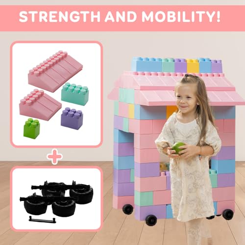 Giant Plastic Blocks Jumbo, Big Blocks, Jumbo Blocks, Big Building Blocks Jumbo, Giant Blocks, Huge Blocks, Jumbo Building Blocks, 86 Pieces Large Blocks for Kids Ages 1 to 8 86 pcs blocks with wheels