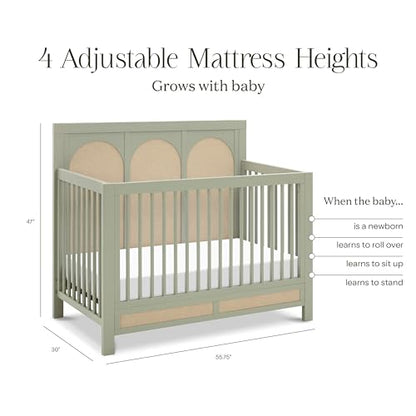 Namesake Eloise 4-in-1 Convertible Crib in French Sage Performance Sand Eco-Weave, GREENGUARD Gold Certified