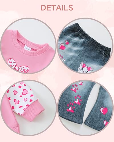 Renotemy Toddler Baby Girl Clothes Fall Winter Outfits Gifts Sweatshirt Bell Bottom Jeans Pants for 12Months-5 Year Girls