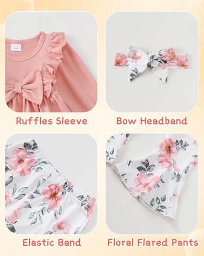 Toddler Baby Girl Clothes Fall/Winter Girls Outfits Ruffle Long Sleeve Tops Floral Flared Pants Girls' Clothing Sets