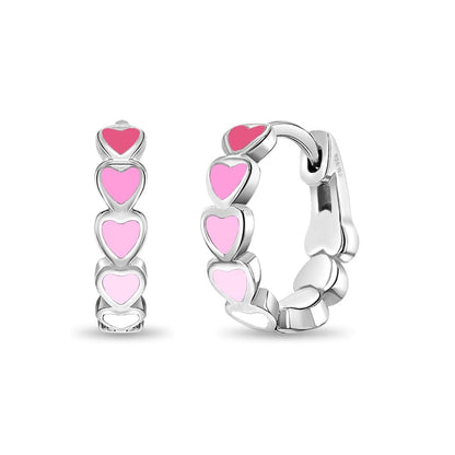 925 Sterling Silver Tiny Heart Enamel Huggie Hoop Earrings - Multicolored Heart Themed Hoops