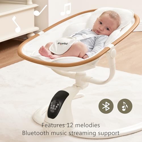 Angelbliss Baby Swing with Cry Detection, Side-to-Side Electric Swing with 5 Speeds, 180° Rotation, Indoor for Infants and Toddlers (Black)