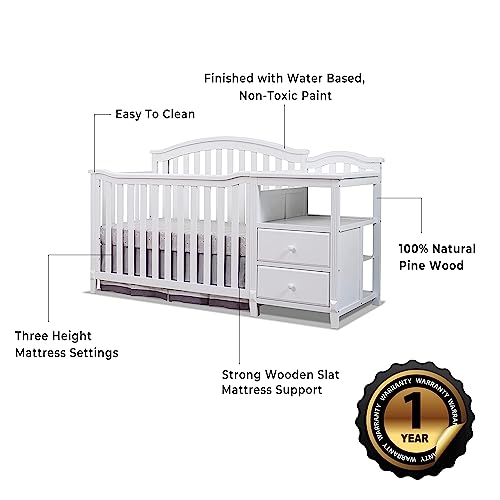SORELLE FURNITURE Berkley Crib and Changer with Slat Panel Back Classic -in- Convertible Diaper Changing Table Non-Toxic Finish Wooden Baby Bed Toddler Childs Daybed Full-Size Nursery - White