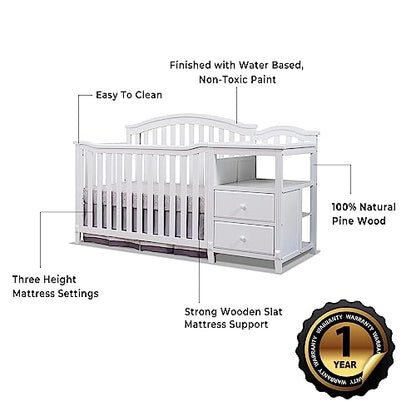 SORELLE FURNITURE Berkley Crib and Changer with Slat Panel Back Classic -in- Convertible Diaper Changing Table Non-Toxic Finish Wooden Baby Bed Toddler Childs Daybed Full-Size Nursery - White