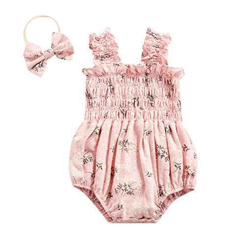 Newborn Baby Girl Bodysuit Sleeveless Halter Frill Romper One-piece Jumpsuit with Headband Summer Clothes Set