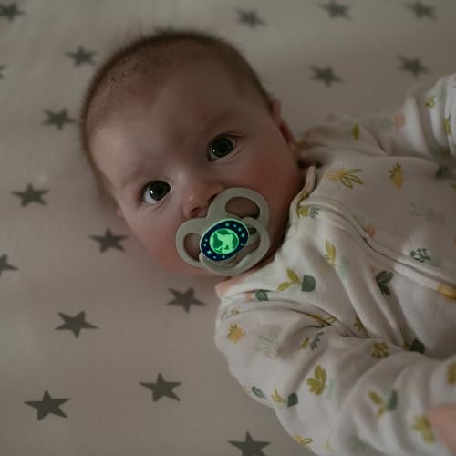 Dr. Brown's Advantage Glow-in-the-Dark Baby Pacifier, Fully Symmetrical Soother with Soft Silicone Bulb, Scooter Squirrel-Purple Nature, 6-18m, BPA Free, 4 Pack
