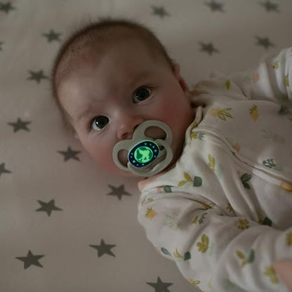 Dr. Brown's Advantage Glow-in-the-Dark Baby Pacifier, Fully Symmetrical Soother with Soft Silicone Bulb, Scooter Squirrel-Purple Nature, 6-18m, BPA Free, 4 Pack