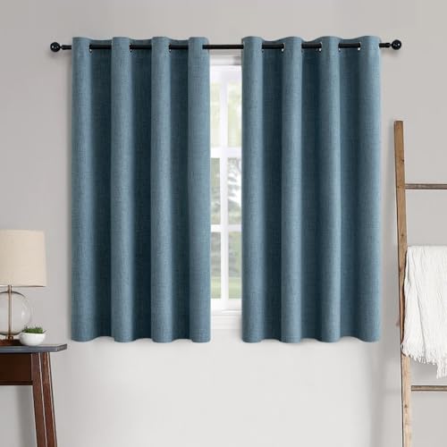 MIULEE 100% Blackout Linen Textured Curtains for Bedroom Solid Thermal Insulated Natural Beige Grommet Room Darkening Curtains & Drapes Luxury Decor for Living Room Nursery 52 x 84 Inch (2 Panels)