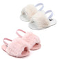 2 Pack Infant Baby Girls Sandals Elastic Back Strap Flats Slippers Soft Toddles Princess Shoes Faux Fur Slides Shoes First Walker House Shoes