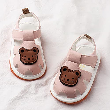 Childrens Bear Leather Foam Sandals Baby Boys Girls Hook Loop Flat Wide Barefoot Shoes Summer Outdoor Casual Water Shoes