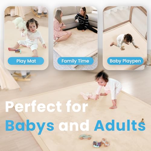 1.3" Thick Baby Play Mat,Ultra Soft Elasti-Foam 50×50 Playpen Mat for Tummy Time,Water-Repellent Coral Fleece Nursery Rug for Infants,Toddlers,Kids,Non-Slip Safe for Crawling(Light Grey)