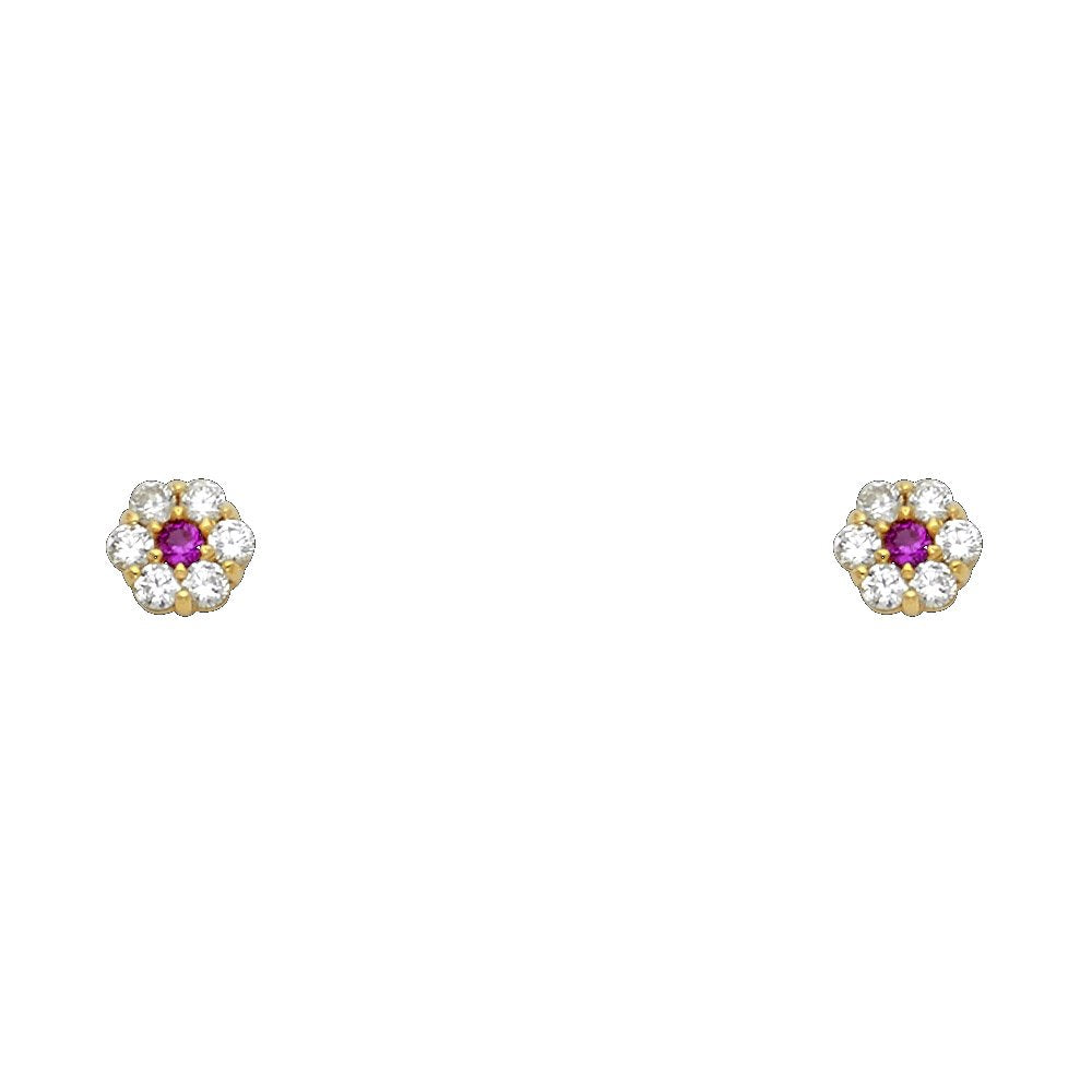14k Yellow Gold Flower Stud Earrings with Screw Back - 12 Different Color Available